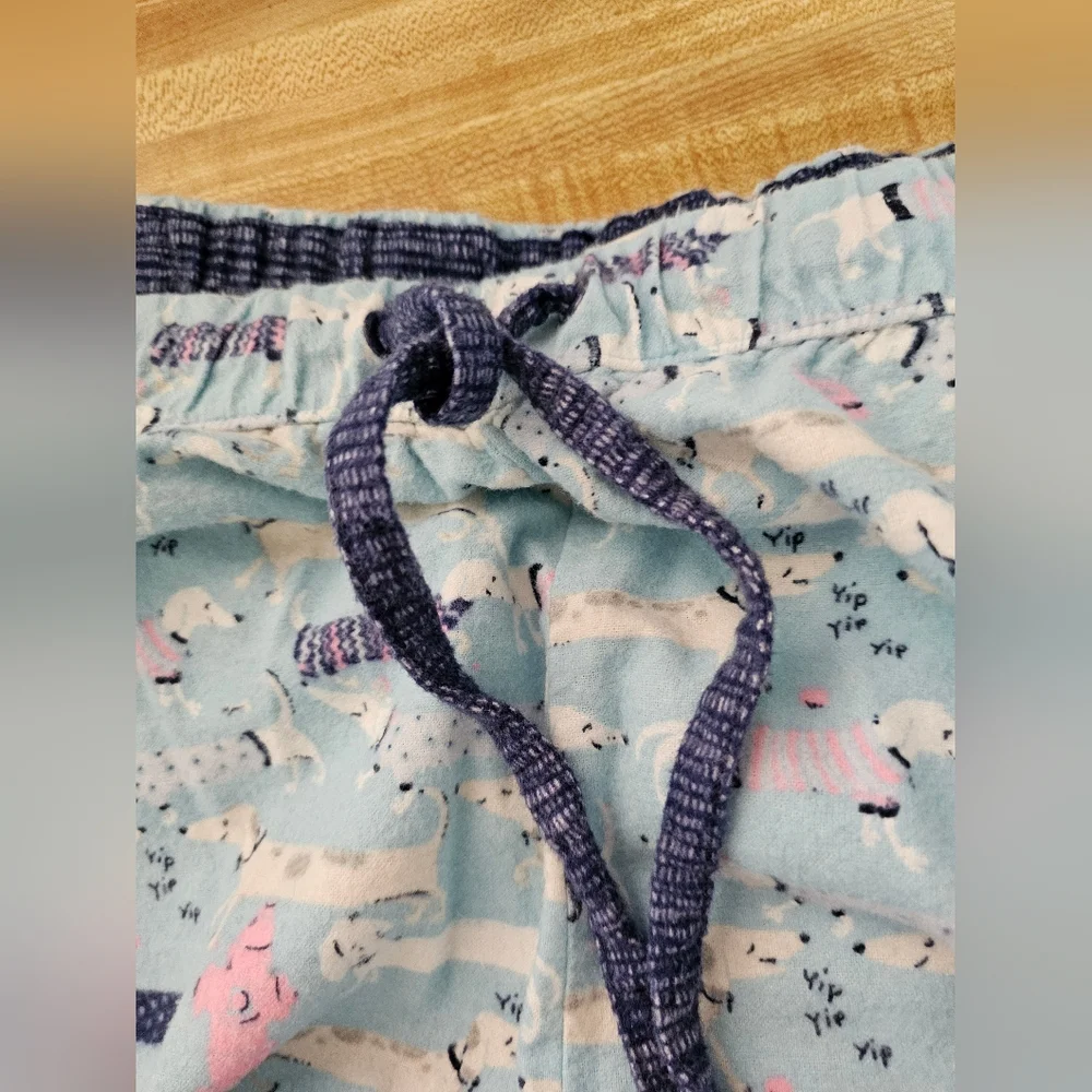 Munki Munki XXL Flannel Pajama Set Blue Dachshund Dog Print Button Up Fleece